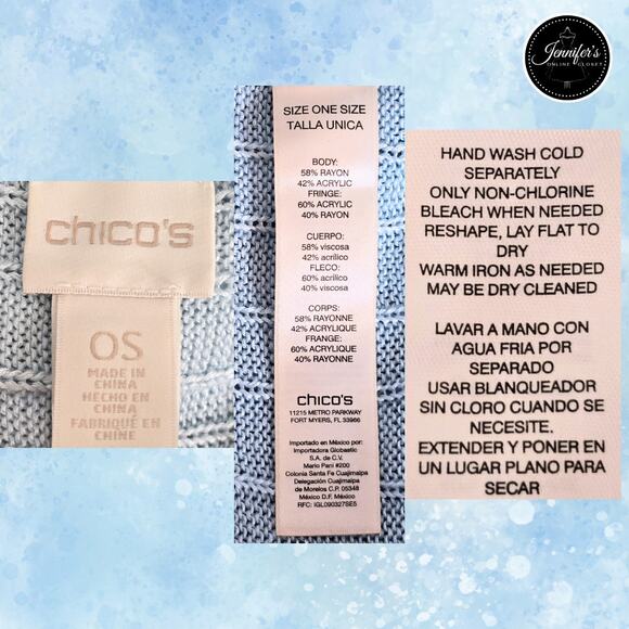 Chico's Light Blue Colleen Cable Knit Asymmetrical Fringe Poncho One Size - Picture 9 of 11